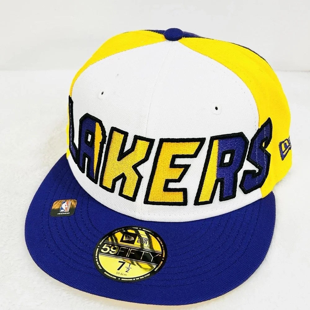 Los Angeles Lakers New Era Pinwheel Wordmark 59FIFTY Fitted Hat‎ Cap 7 1/2 NBA